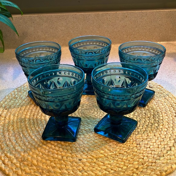 Indiana Glass Other - (5) Vintage Blue Colony Park Lane Depression Glass Sherbet Glasses